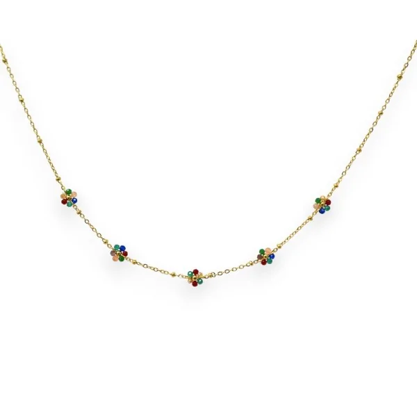 Feine goldene Stahlkette mit kleinen bunten Blumen
