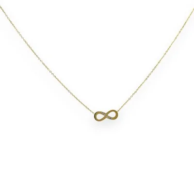 Collana in acciaio dorato sottile con simbolo dell'infinito e pietra scintillante