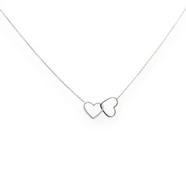 Collana in acciaio argentato con 2 cuori intrecciati