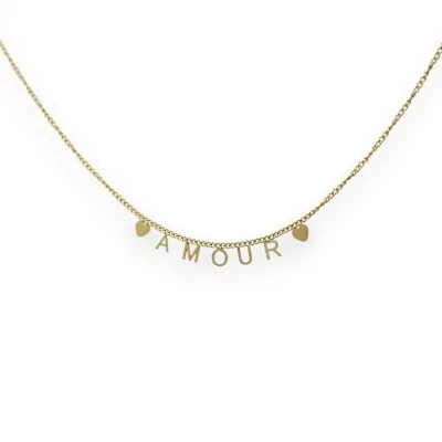 Gold-plated steel necklace LOVE with heart charms