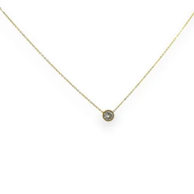 Collar de acero dorado con solitario blanco