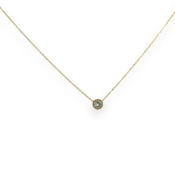 Collar de acero dorado con solitario blanco