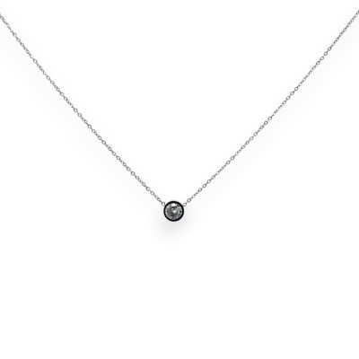 Stainless steel solitaire pendant necklace with a clear faceted crystal on a 40 cm fine chain