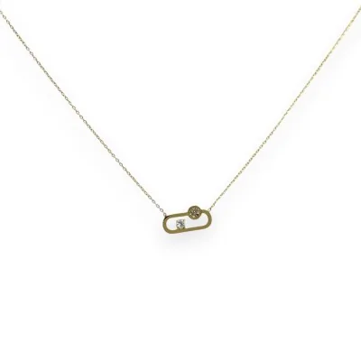 Colar de aço dourado com forma geométrica e strass branco
