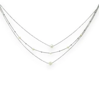 Collana multifilo in acciaio argentato con catene e perle