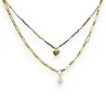 Gold-plated steel multi-strand necklace with chain and multicolored pearls