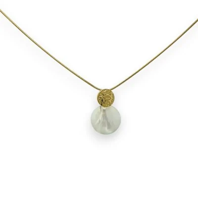Colar de aço dourado com medalhão de concha perolada
