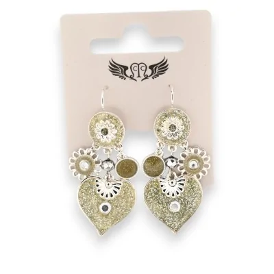 Heart sleeper earrings with silver charms