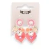 Pendientes de fantasía plateados con corazón y dijes de coral