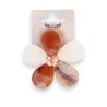 Vintage-style brooch pin with beige-toned flower design, patinated resin