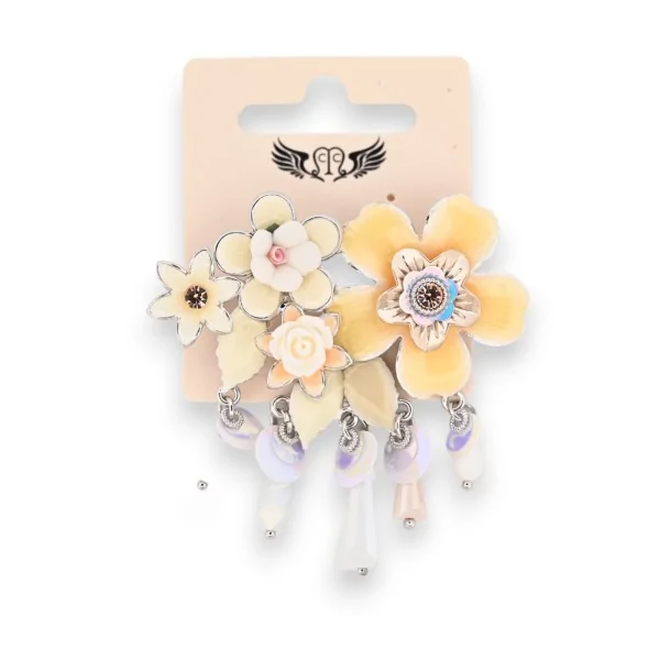 Broche alfiler ramillete floral tonos beige