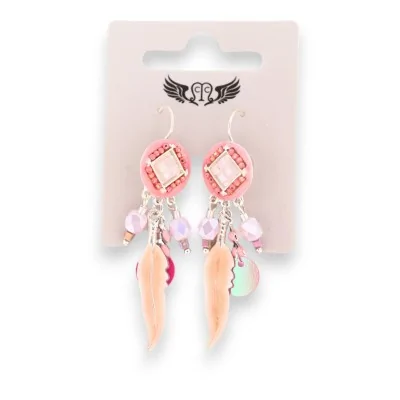 Pendientes dormilon tonos rosa pluma