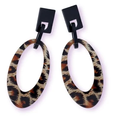 Large leopard and black earrings