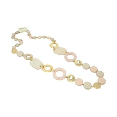 Collana lunga vintage con elementi circolari in sfumature beige rosate