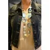 Sautoir Vintage Bleu Pastel | Collier Long Résine Style Rétro | Mode Tendance