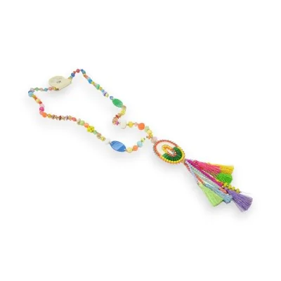 Long multicolored necklace with oval pendant