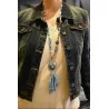 Collier Sautoir Bohème Médaillon Bleu | Bijoux Fantaisie Mode Tendance