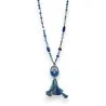 Colar Longo Boêmio com Medalhão Azul | Bijuteria da Moda Tendência