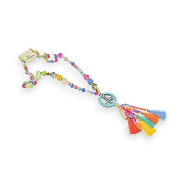 Colar longo multicolorido com medalha peace and love