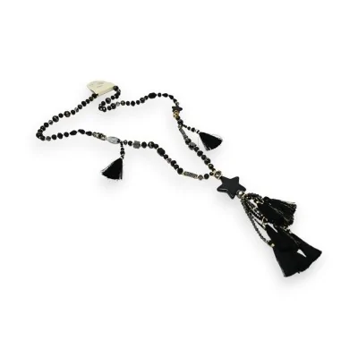 Colar longo preto com estrela cadente