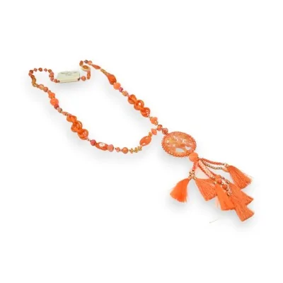 Collana lunga arancione con ciondolo albero della vita