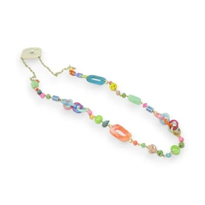 Long delicate multicolored necklace with varied beads and shapes