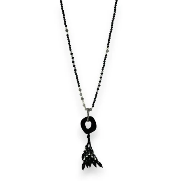 Black long necklace with resin pendant and matching charms
