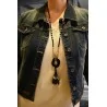 Collier Sautoir Noir Médaillon Résine | Bijou Élégant Breloques Mode Tendance
