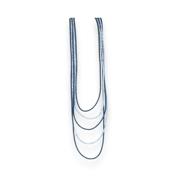 Collier fantaisie long multi rangs nuances bleu