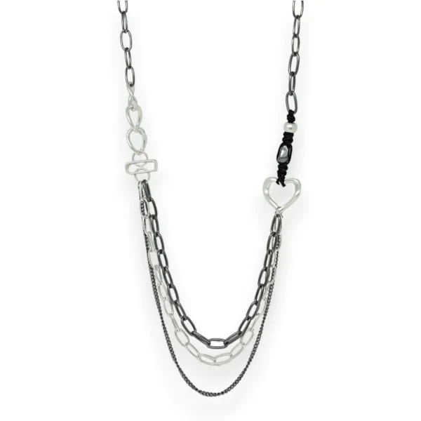 Long chain necklace with two-tone heart