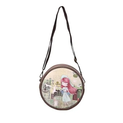 Bolsa tiracolo redonda com tema de pombas