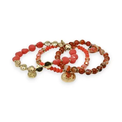 Bracelete de contas 3 peças tons laranja