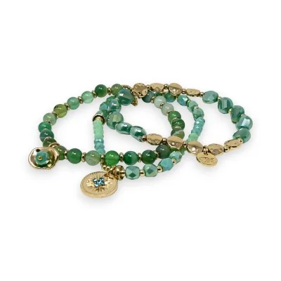Bracciale 3 pezzi perle sfumature verdi