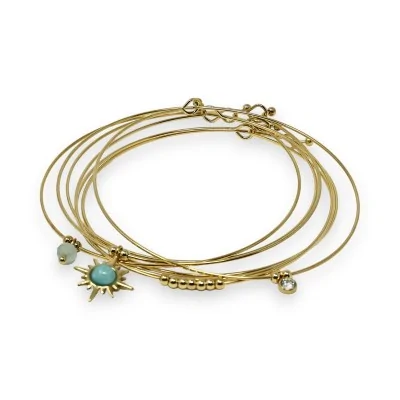 Gold-plated steel bangle bracelets 7 Amazonite stone bracelets