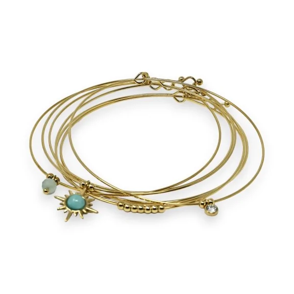 Gold-plated steel bangle bracelets 7 Amazonite stone bracelets