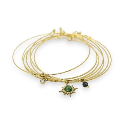 Gold-plated steel bangle bracelet 7 African stone Pin bracelets
