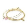Gold-plated steel bangle bracelet set of 7 with square Rose Quartz stones