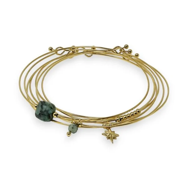 Vergoldetes Stahlarmreif 7 Armbänder mit quadratischem Stein Afrikanische Anstecknadel