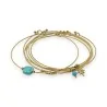 Gold-plated steel bangle bracelet set of 7 with square Turquoise stones