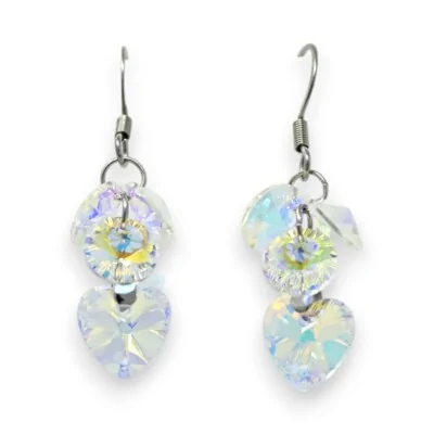 Pendientes de acero plateado colgantes con piedras brillantes de reflejos arcoíris