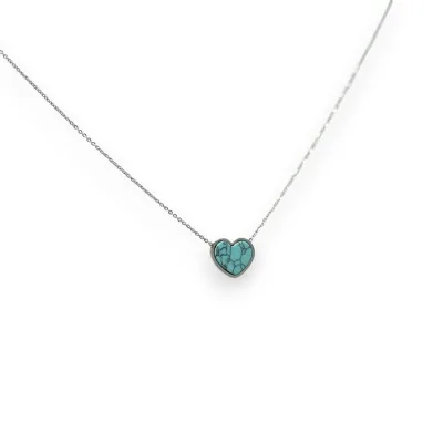 Silver stainless steel necklace with small turquoise heart pendant