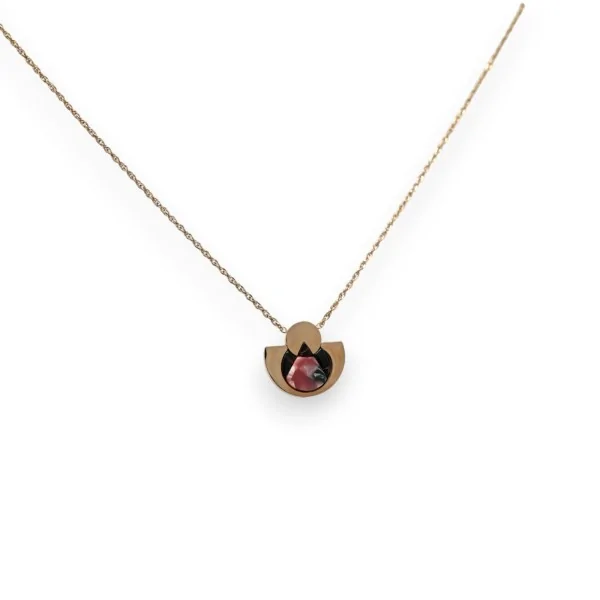 Halskette aus rosévergoldetem Stahl mit geometrischer Form und marmoriertem Rosa