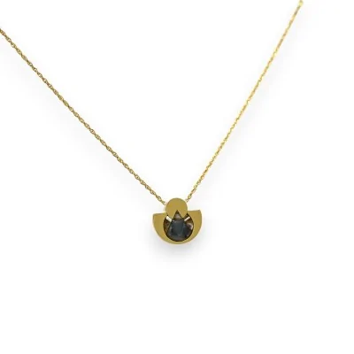 Collana in acciaio dorato con ciondolo geometrico grigio marmorizzato