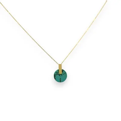 Collar de acero dorado con medallón redondo turquesa