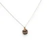 Rose gold-plated steel necklace with translucent speckled pink and black medallion