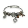 Starres Charm-Armband in Silber und Braun mit Notenschlüssel