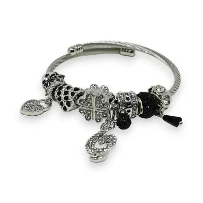 Starres Charm-Armband in Silber und Schwarz mit Notenschlüssel