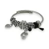 Bracciale rigido con charm argento e nero con chiave di violino