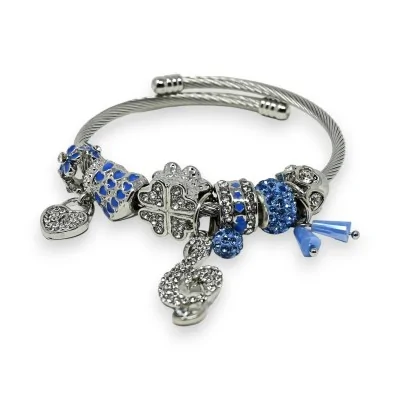 Bracciale rigido con charm blu e argento a forma di chiave di violino