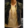 Mehrreihige lange Halskette in Gold & Beige | Eleganter Modeschmuck